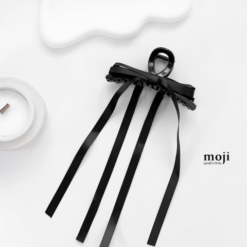 Kẹp tóc càng cua Ruy băng thắt nơ 11cm 1 màu dây dài - Đen