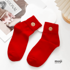 Tất vớ cổ cao Smiley golden face - Đỏ