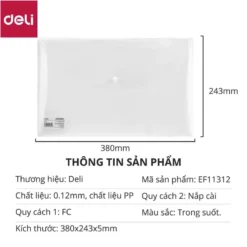 Bìa nút F4 Deli F11312 màu trắng